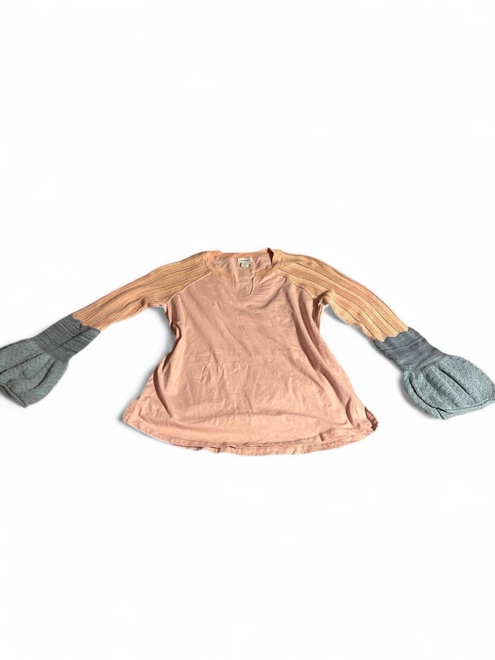 Sundance Peach Long-Sleeve Top with Knit Contrast Sleeves